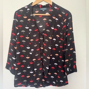 ModCloth Umbrella Blouse Black and Red Patterned Women Top Size M Medium